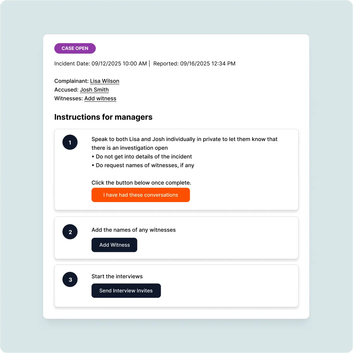 Incidents management interface